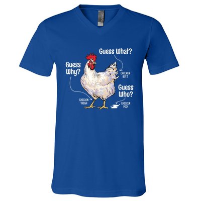 Funny Animal Farm Cute Gift Guess What Chicken Butt White Design Gift V-Neck T-Shirt