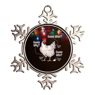 Funny Animal Farm Cute Gift Guess What Chicken Butt White Design Gift Metallic Star Ornament