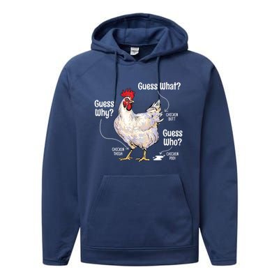 Funny Animal Farm Cute Gift Guess What Chicken Butt White Design Gift Performance Fleece Hoodie