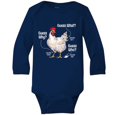 Funny Animal Farm Cute Gift Guess What Chicken Butt White Design Gift Baby Long Sleeve Bodysuit