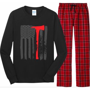 Fire American Flag Great Gift Thin Red Line Firefighter Gift Long Sleeve Pajama Set