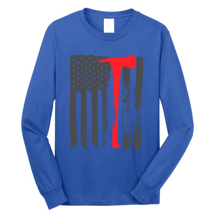 Fire American Flag Great Gift Thin Red Line Firefighter Gift Long Sleeve Shirt