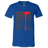 Fire American Flag Great Gift Thin Red Line Firefighter Gift V-Neck T-Shirt