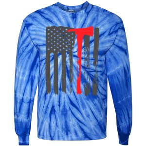 Fire American Flag Great Gift Thin Red Line Firefighter Gift Tie-Dye Long Sleeve Shirt