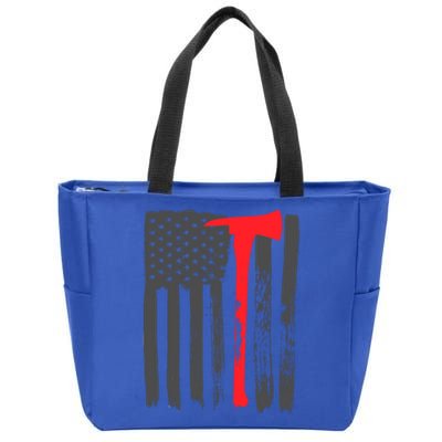 Fire American Flag Great Gift Thin Red Line Firefighter Gift Zip Tote Bag