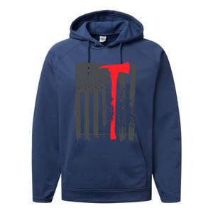 Fire American Flag Great Gift Thin Red Line Firefighter Gift Performance Fleece Hoodie