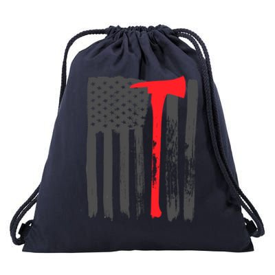 Fire American Flag Great Gift Thin Red Line Firefighter Gift Drawstring Bag