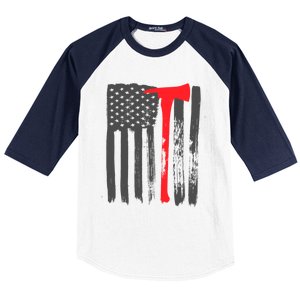 Fire American Flag Great Gift Thin Red Line Firefighter Gift Baseball Sleeve Shirt