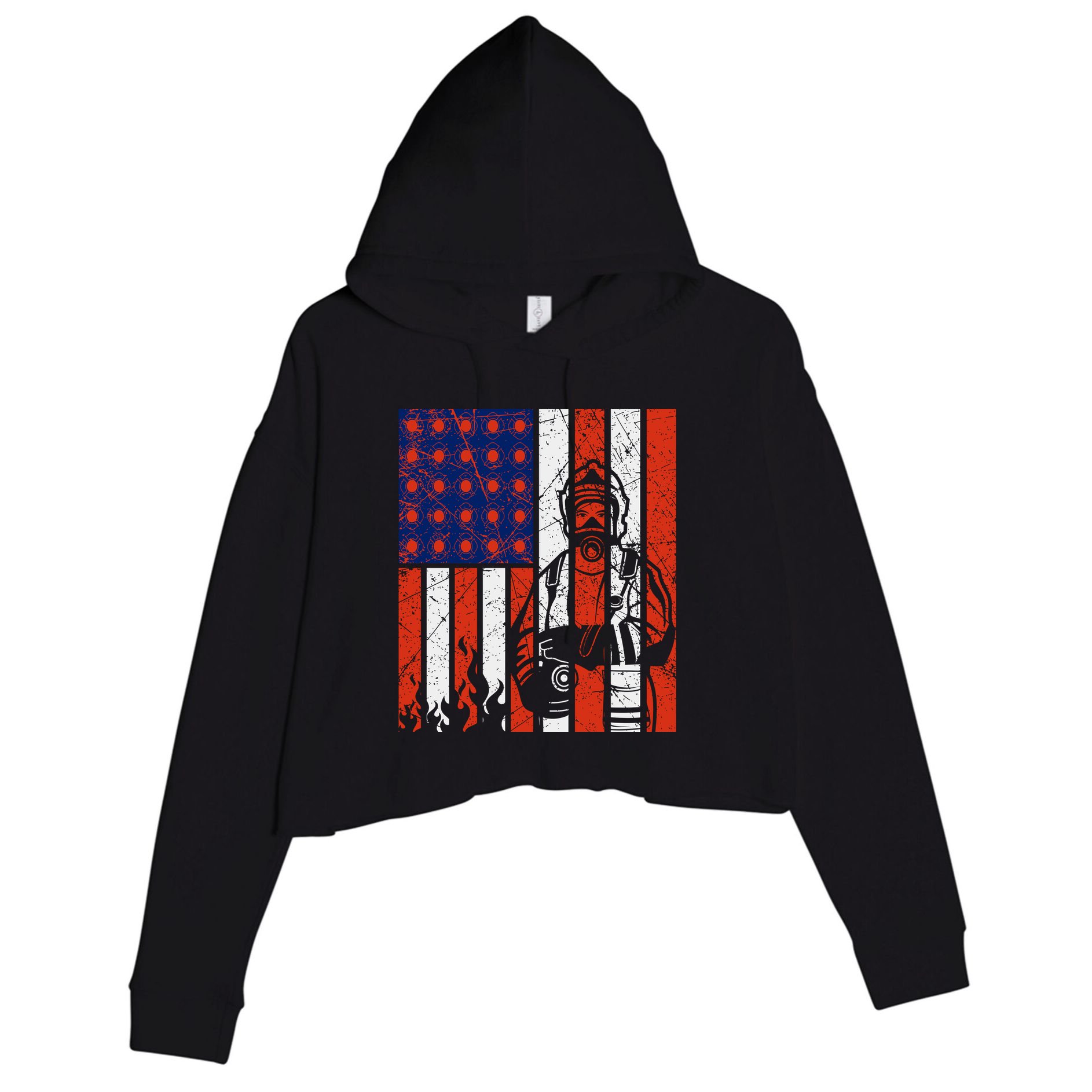 Firefighter American Flag Crop Fleece Hoodie