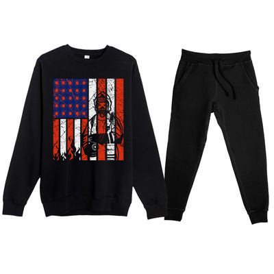 Firefighter American Flag Premium Crewneck Sweatsuit Set