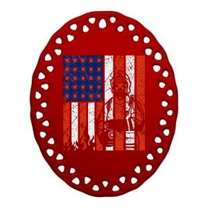 Firefighter American Flag Ceramic Oval Ornament