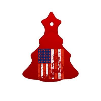 Firefighter American Flag Ceramic Tree Ornament