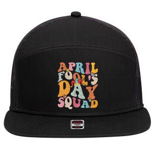 Funny April Fools Day Squad Pranks April Fool's Day Groovy 7 Panel Mesh Trucker Snapback Hat