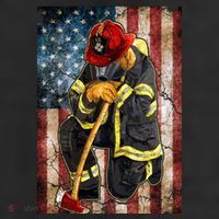 Firefighter American Flag 7 Panel Mesh Trucker Snapback Hat