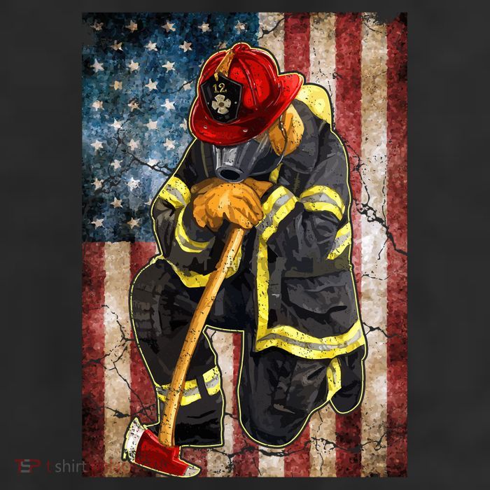Firefighter American Flag 7 Panel Mesh Trucker Snapback Hat