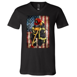 Firefighter American Flag V-Neck T-Shirt