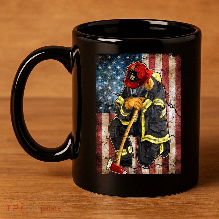 Firefighter American Flag 11oz C Handle Ceramic Mug