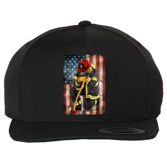 Firefighter American Flag Wool Snapback Cap