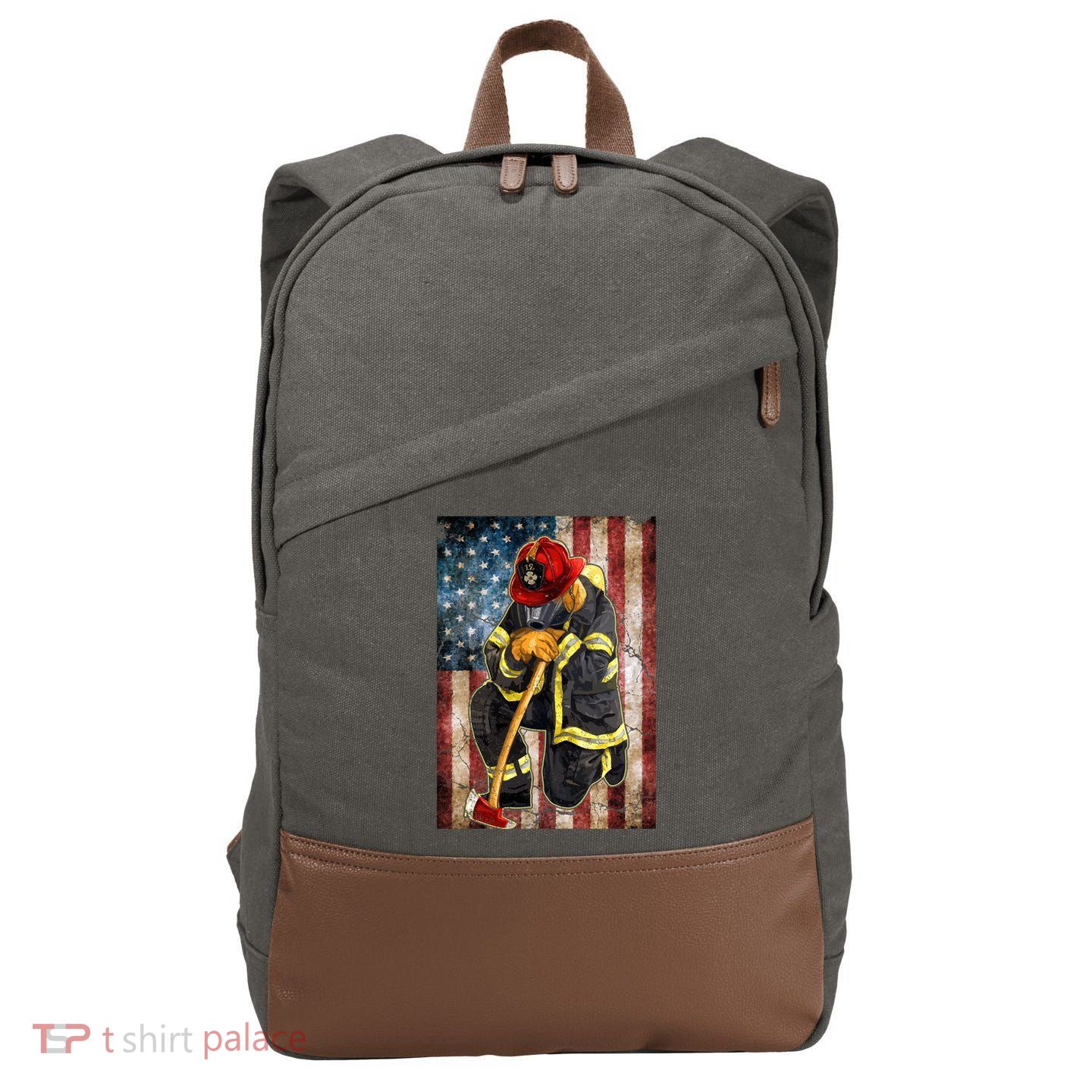 Firefighter American Flag Cotton Canvas Backpack