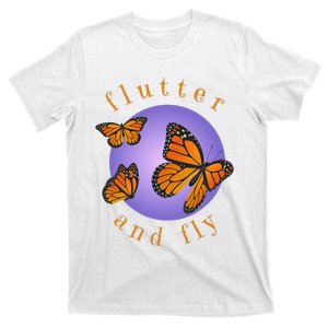 Flutter And Fly Apparel Monarch Butterflies On Glowing Moon T-Shirt