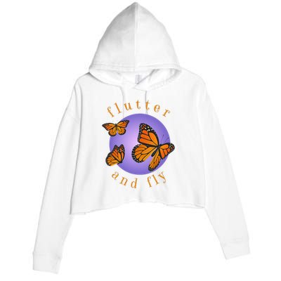 Flutter And Fly Apparel Monarch Butterflies On Glowing Moon Crop Fleece Hoodie