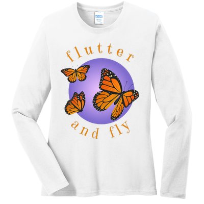 Flutter And Fly Apparel Monarch Butterflies On Glowing Moon Ladies Long Sleeve Shirt