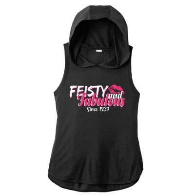 Feisty And Fabulous Since 1934 90th Birthday Ladies PosiCharge Tri-Blend Wicking Draft Hoodie Tank