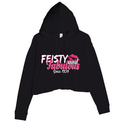 Feisty And Fabulous Since 1934 90th Birthday Crop Fleece Hoodie