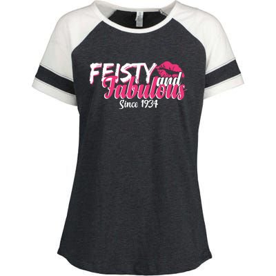 Feisty And Fabulous Since 1934 90th Birthday Enza Ladies Jersey Colorblock Tee