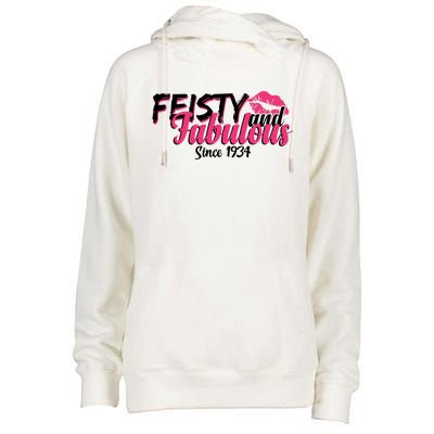 Feisty And Fabulous Since 1934 90th Birthday Womens Funnel Neck Pullover Hood