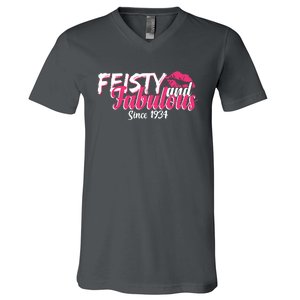 Feisty And Fabulous Since 1934 90th Birthday V-Neck T-Shirt