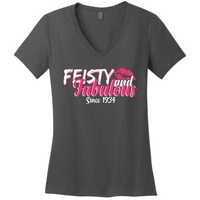 Feisty And Fabulous Since 1934 90th Birthday Women's V-Neck T-Shirt