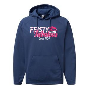 Feisty And Fabulous Since 1934 90th Birthday Performance Fleece Hoodie