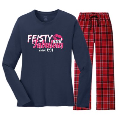 Feisty And Fabulous Since 1934 90th Birthday Women's Long Sleeve Flannel Pajama Set 