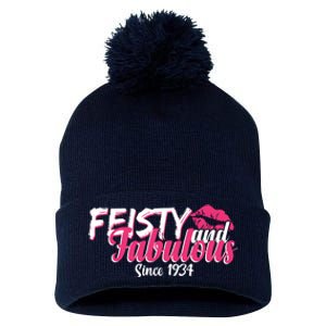 Feisty And Fabulous Since 1934 90th Birthday Pom Pom 12in Knit Beanie