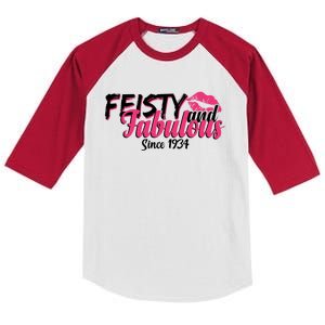 Feisty And Fabulous Since 1934 90th Birthday Kids Colorblock Raglan Jersey