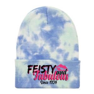 Feisty And Fabulous Since 1934 90th Birthday Tie Dye 12in Knit Beanie