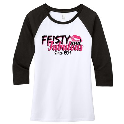 Feisty And Fabulous Since 1934 90th Birthday Women's Tri-Blend 3/4-Sleeve Raglan Shirt