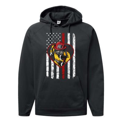 Firefighter American Flag Performance Fleece Hoodie