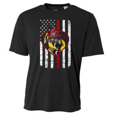 Firefighter American Flag Cooling Performance Crew T-Shirt