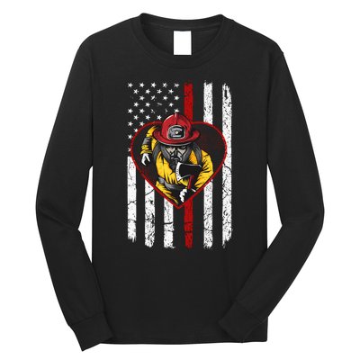 Firefighter American Flag Long Sleeve Shirt