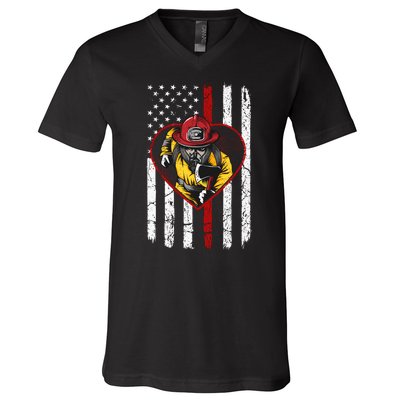 Firefighter American Flag V-Neck T-Shirt