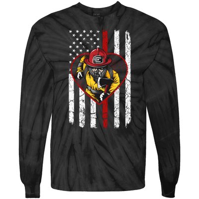 Firefighter American Flag Tie-Dye Long Sleeve Shirt