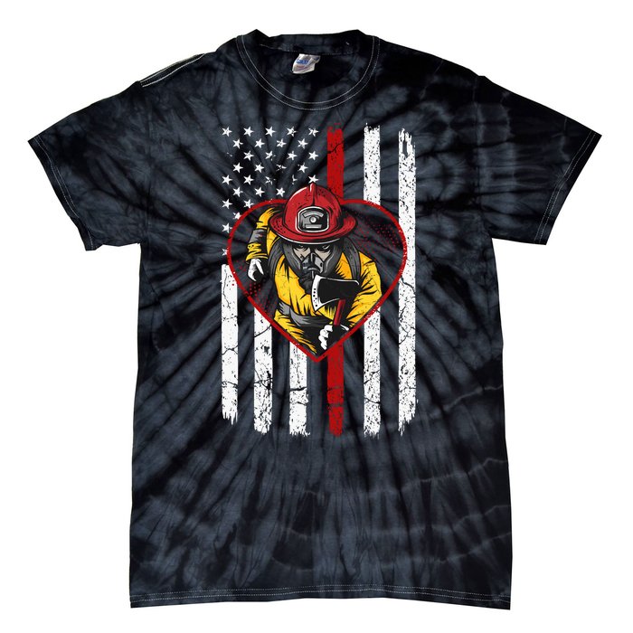 Firefighter American Flag Tie-Dye T-Shirt