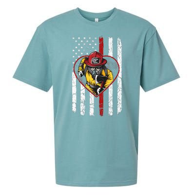 Firefighter American Flag Sueded Cloud Jersey T-Shirt