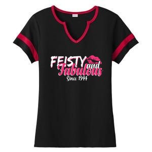 Feisty And Fabulous Since 1944 80th Birthday Ladies Halftime Notch Neck Tee