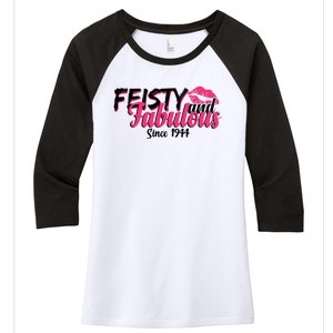 Feisty And Fabulous Since 1944 80th Birthday Women's Tri-Blend 3/4-Sleeve Raglan Shirt