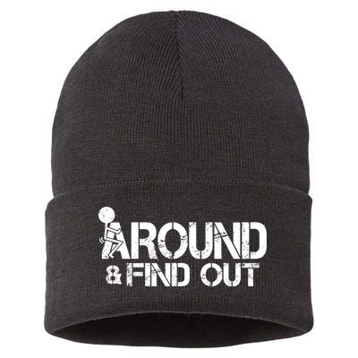 F Around Find Out Funny Meme Sustainable Knit Beanie