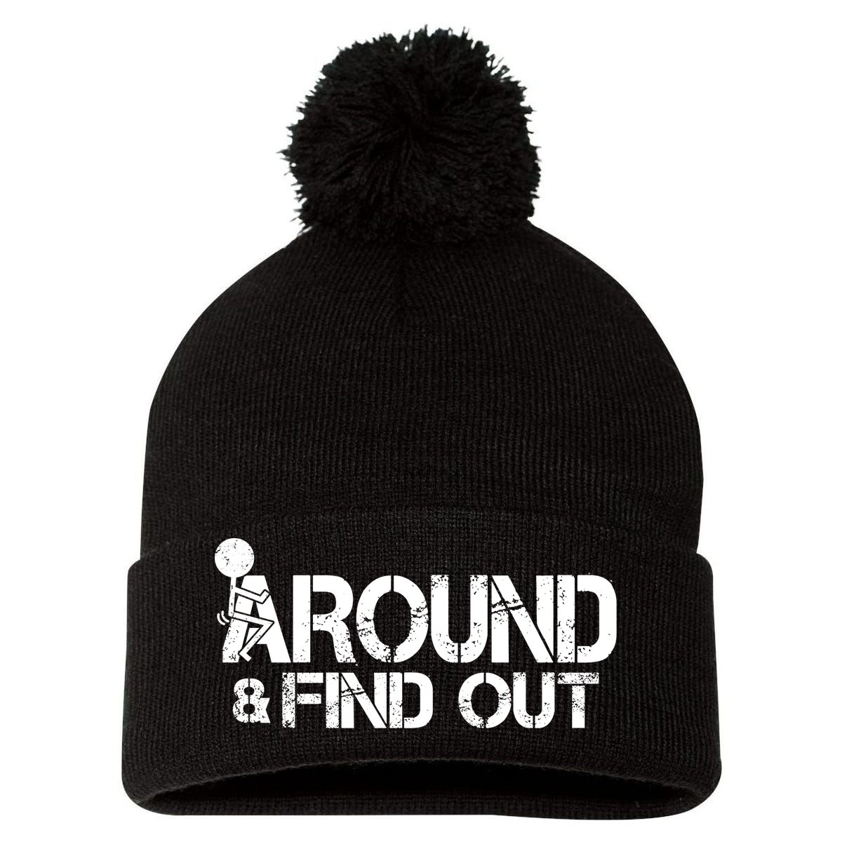 F Around Find Out Funny Meme Pom Pom 12in Knit Beanie
