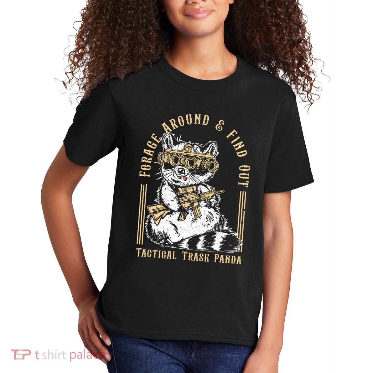 Forage Around & Find Out Tactical Trash Panda Kids T-Shirt